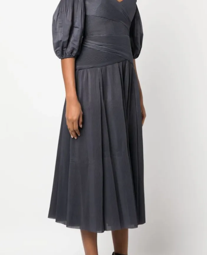 Zimmermann Off-Shoulder Pleated Midi Dress Navy Size 4 / AU